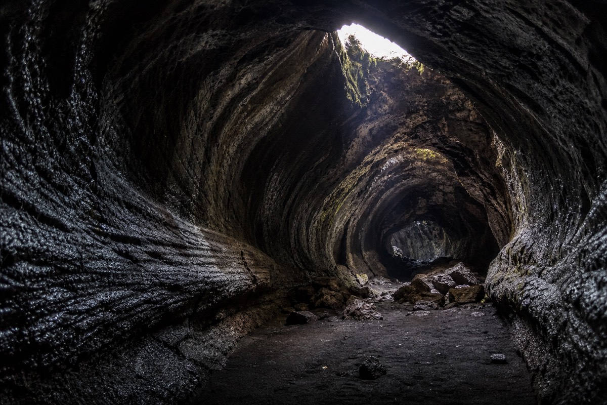 Inside a lava tube carved by an old flow on Mount Etna