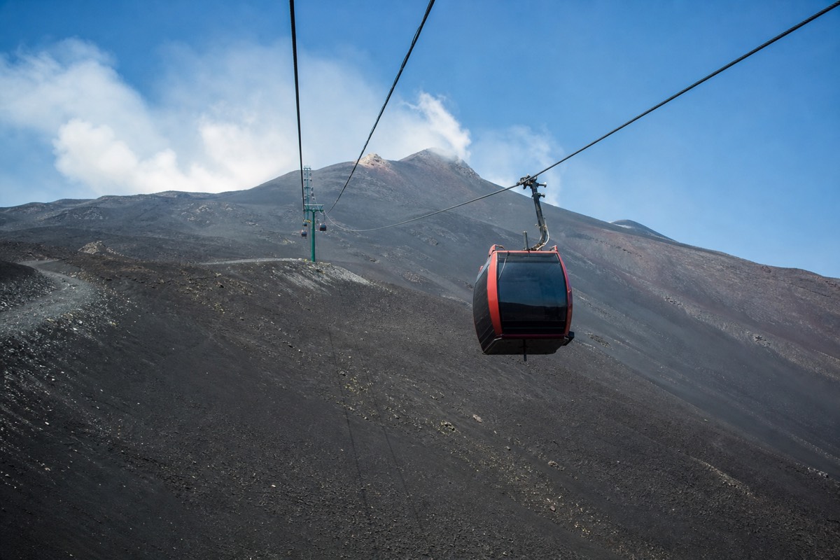 The Funivia dell'Etna cable car climbing toward the summit area
